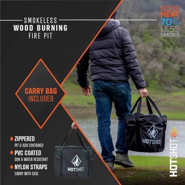HotShot 52258 Explorer Portable Low Smoke 19.5 in. Round Wood-Burning Fire Pit in Stainless Steel with Carry Bag - Image 6