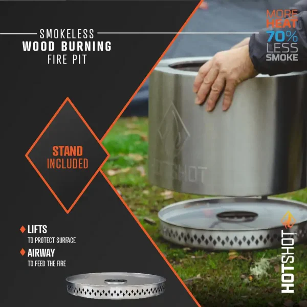 HotShot 52258 Explorer Portable Low Smoke 19.5 in. Round Wood-Burning Fire Pit in Stainless Steel with Carry Bag - Image 7