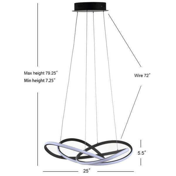 JONATHAN Y JYL7219A Alexia 25 in. Black Abstract Integrated LED Metal Adjustable Pendant - Image 11