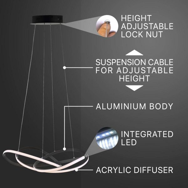 JONATHAN Y JYL7219A Alexia 25 in. Black Abstract Integrated LED Metal Adjustable Pendant - Image 5