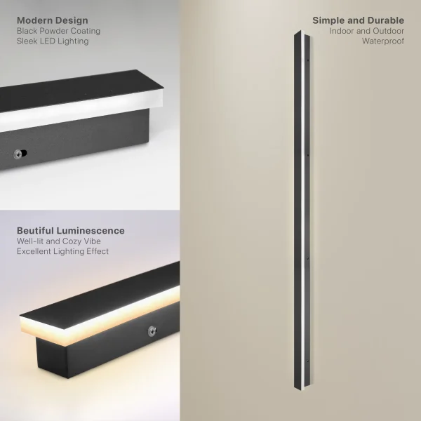 LEEKI LKI-1052 Modern Outdoor-Light 59-in Black Integrated Outdoor Wall Light - Image 2