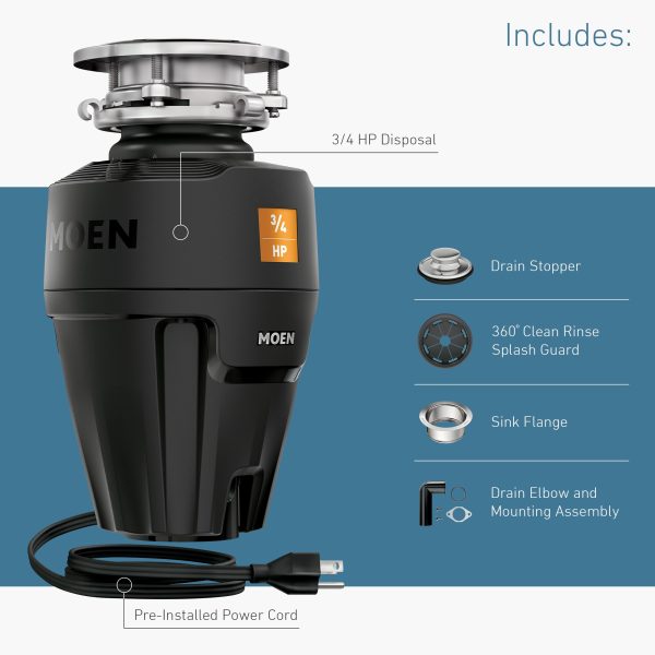 Moen EX75C Host Corded 3/4-HP Continuous Feed Noise Insulation Garbage Disposal - Image 11