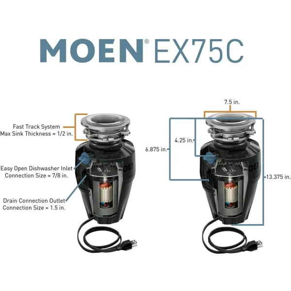 Moen EX75C Host Corded 3/4-HP Continuous Feed Noise Insulation Garbage Disposal - Image 12