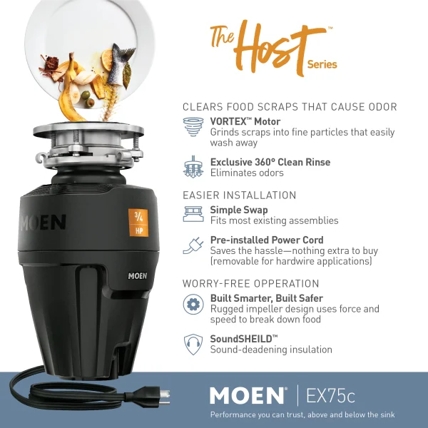 Moen EX75C Host Corded 3/4-HP Continuous Feed Noise Insulation Garbage Disposal - Image 8