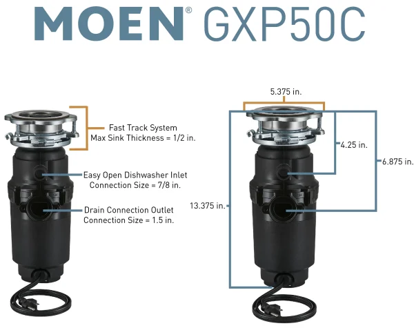 Moen GXP50C Prep Corded 1/2-HP Continuous Feed Noise Insulation Garbage Disposal - Image 7