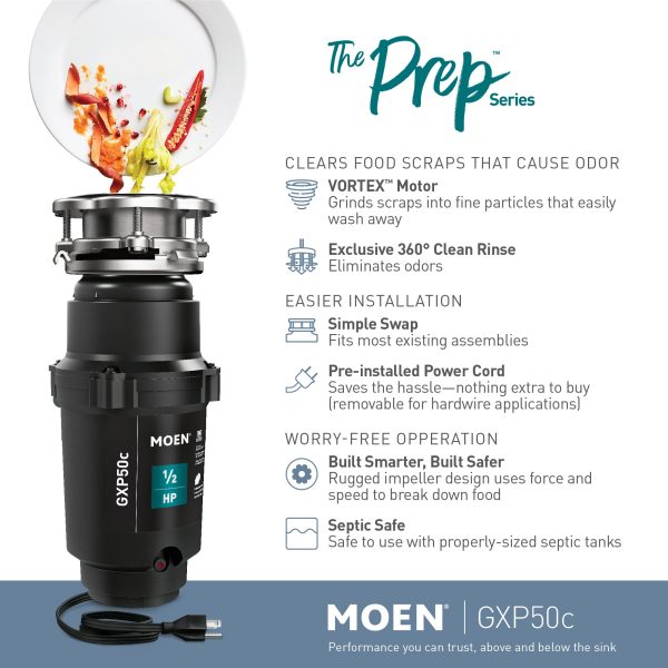 Moen GXP50C Prep Corded 1/2-HP Continuous Feed Noise Insulation Garbage Disposal - Image 15