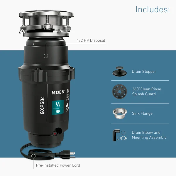 Moen GXP50C Prep Corded 1/2-HP Continuous Feed Noise Insulation Garbage Disposal - Image 13