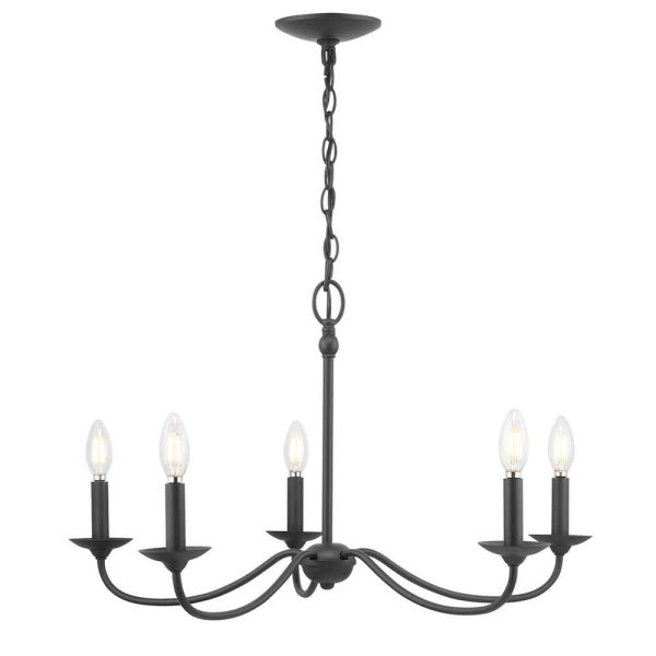 Progress Lighting P400233-031 Pacolet 28 in. 5-Light Textured Black Farmhouse Circle Chandelier for Dining Room - Image 7