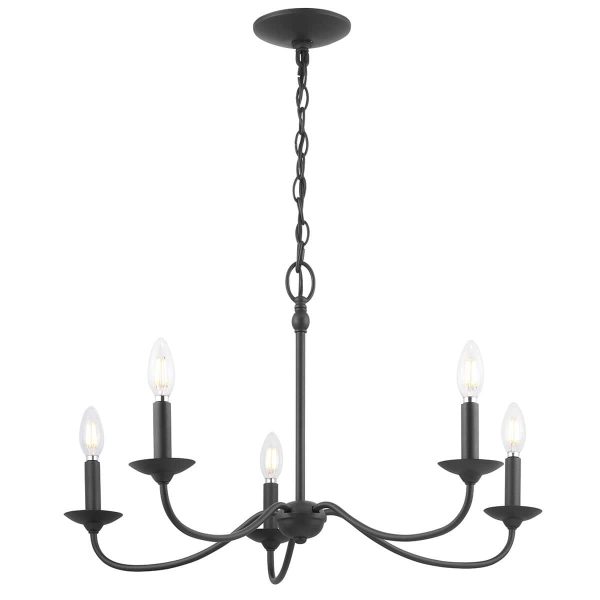 Progress Lighting P400233-031 Pacolet 28 in. 5-Light Textured Black Farmhouse Circle Chandelier for Dining Room - Image 5
