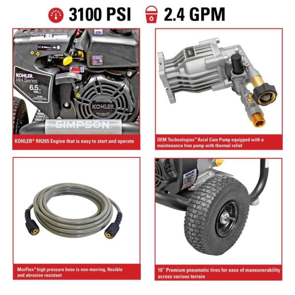 SIMPSON MS60763-S MegaShot 3100 PSI 2.4 GPM Gas Cold Water Pressure Washer with KOHLER RH265 Engine - Image 3