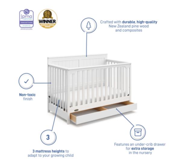 Graco Hadley 4-in-1 Convertible Crib with Drawer-White - Image 4