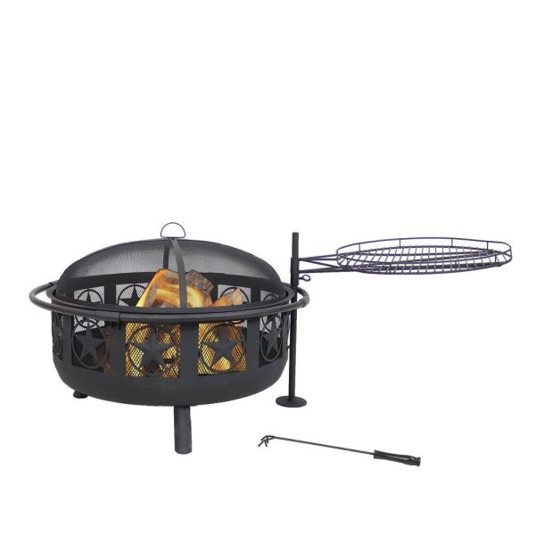 Decor KF-ASFP-BLK 36 in. W x 22.5 in. H Round Steel Wood Burning Fire Pit with Cooking Grate and Spark Screen - Image 4