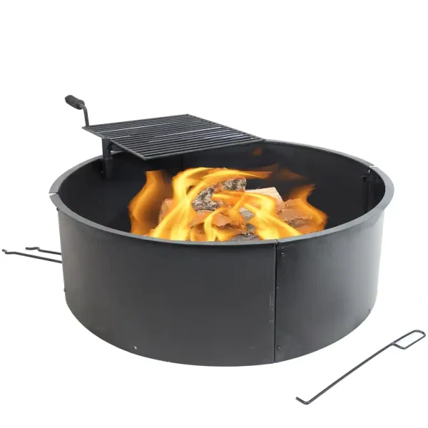 Decor KF-SCFR36 36 in. Round Steel Wood Burning Fire Pit Kit with Rotating Cooking Grate