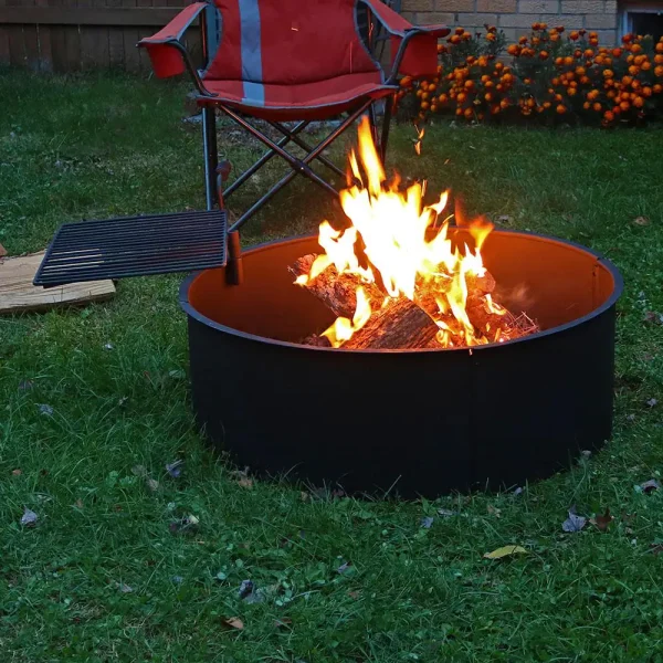 Decor KF-SCFR36 36 in. Round Steel Wood Burning Fire Pit Kit with Rotating Cooking Grate - Image 2