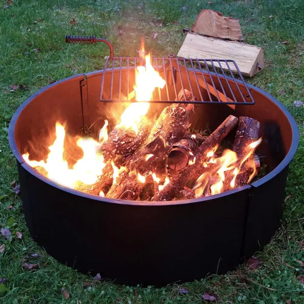 Decor KF-SCFR36 36 in. Round Steel Wood Burning Fire Pit Kit with Rotating Cooking Grate - Image 3