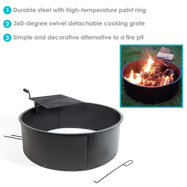 Decor KF-SCFR36 36 in. Round Steel Wood Burning Fire Pit Kit with Rotating Cooking Grate - Image 5
