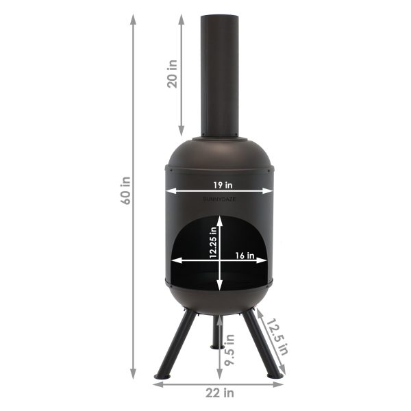 Decor RCM-LG765 60-in H x 19-in D x 22-in W Black Steel Chiminea - Image 3
