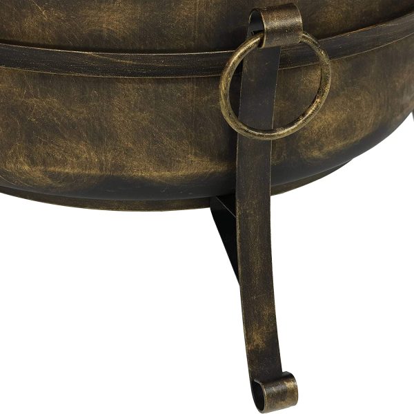Outdoor Cauldron Fire Pit   24-Inch Backyard   Patio Wood-Burning Fire Pit for Outside with Round Spark Screen, Fireplace Poker, and Metal Grate - Image 5