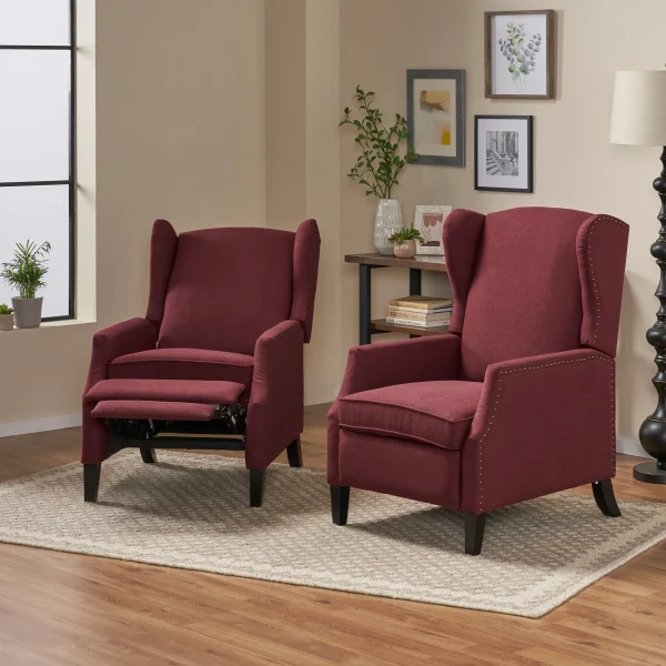 Home Wescott Contemporary Recliners (Set of 2), Deep Red + Dark Brown - Image 4
