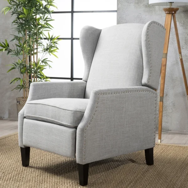 Home Wescott Wingback Pushback Recliner, Light Gray Tweed - Image 2