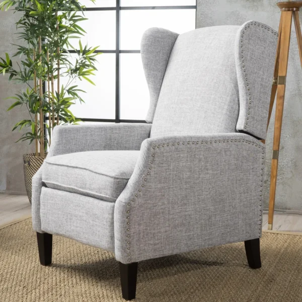 Home Wescott Wingback Pushback Recliner, Light Gray Tweed