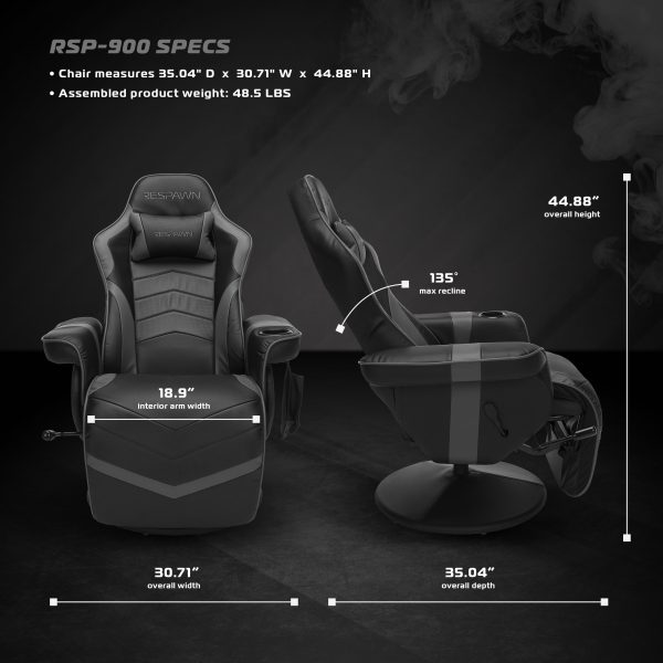 RESPAWN 900 Gaming Recliner   Reclining Gaming Chair with Footrest, Gaming Chair Recliner, Gray - Image 5