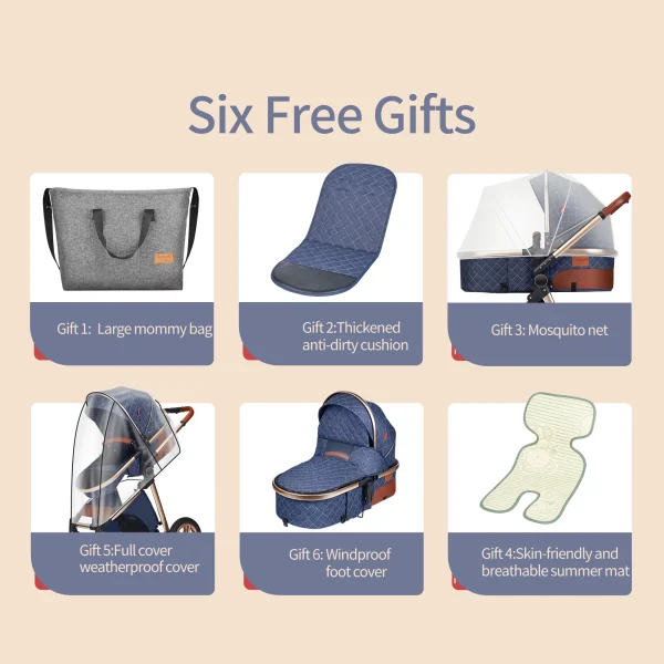B.Childhood High Landscape Baby Stroller Folding Reversible Seat,Unisex,Blue - Image 10