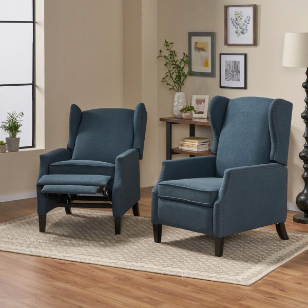Home Wescott Contemporary Recliners (Set of 2), Navy Blue + Dark Brown - Image 5