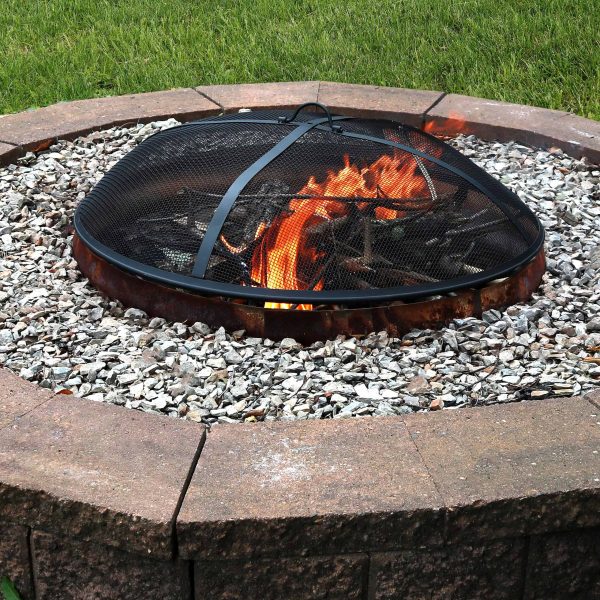 Outdoor Heavy-Duty Steel Mesh Round Camp Fire Pit Spark Screen Lid with Handle   36    Black - Image 2