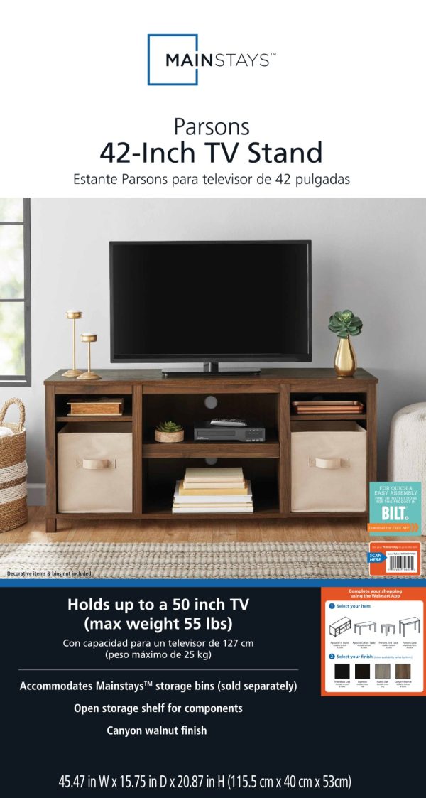 Parsons TV Stand for TVs up to 50 , Canyon Walnut - Image 2