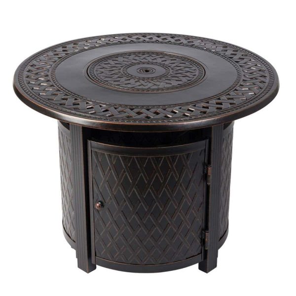 Fire Sense 62988 Wagner 33 in. x 24 in. Round Aluminum Propane Fire Pit Table in Antique Bronze