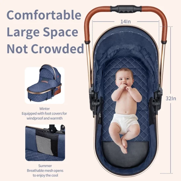 B.Childhood High Landscape Baby Stroller Folding Reversible Seat,Unisex,Blue - Image 7