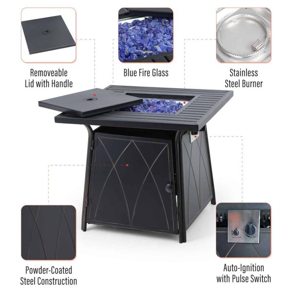 Sophia   William 28 inch Outdoor Gas Fire Pit Table with Lid 50,000 BTU - Image 5