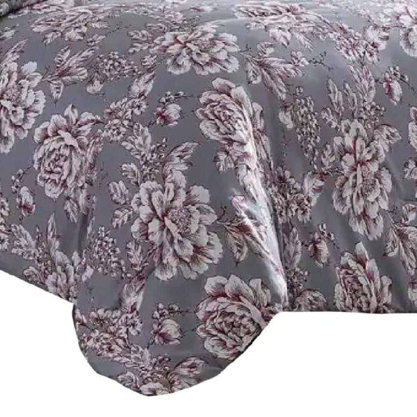 Benjara  Tyler 8- Piece Gray Floral Print Microfiber Queen Bed Comforter Set - Image 3