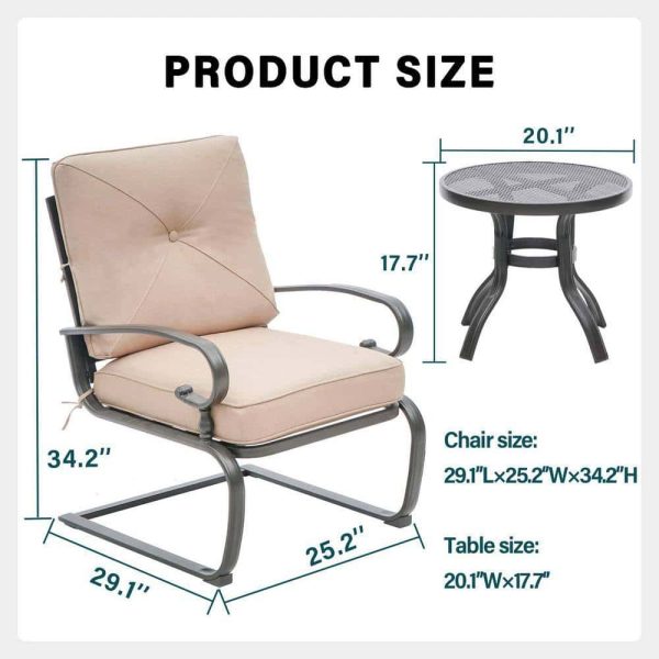 Suncrown  3-Piece Spring Metal Outdoor Bistro Set with Brown Cushions - Image 4