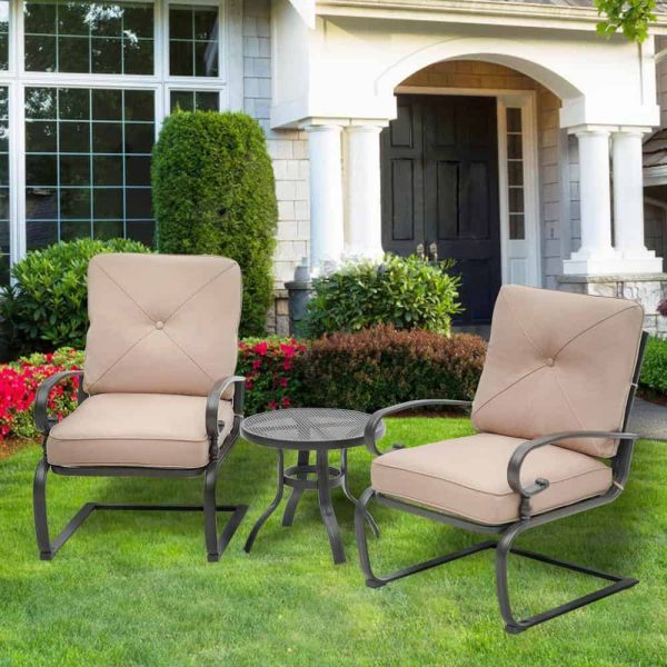 Suncrown  3-Piece Spring Metal Outdoor Bistro Set with Brown Cushions - Image 3