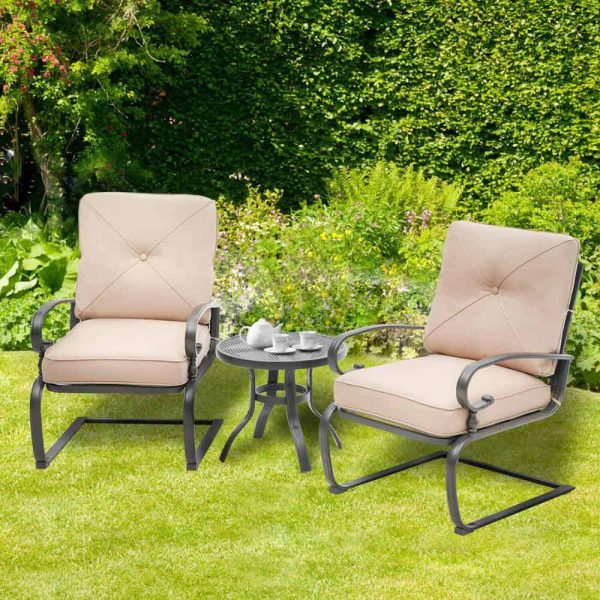 Suncrown  3-Piece Spring Metal Outdoor Bistro Set with Brown Cushions - Image 2