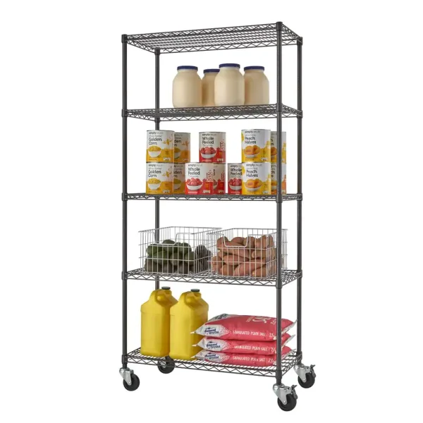 PRO Black 5-Tier Rolling Steel Wire Garage Storage Shelving Unit (36 in. W x 77 in. H x 18 in. D) - Image 2