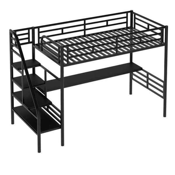 Bright Designs  Black Twin Size Metal Loft Bed with Desk and Stairs - Image 7