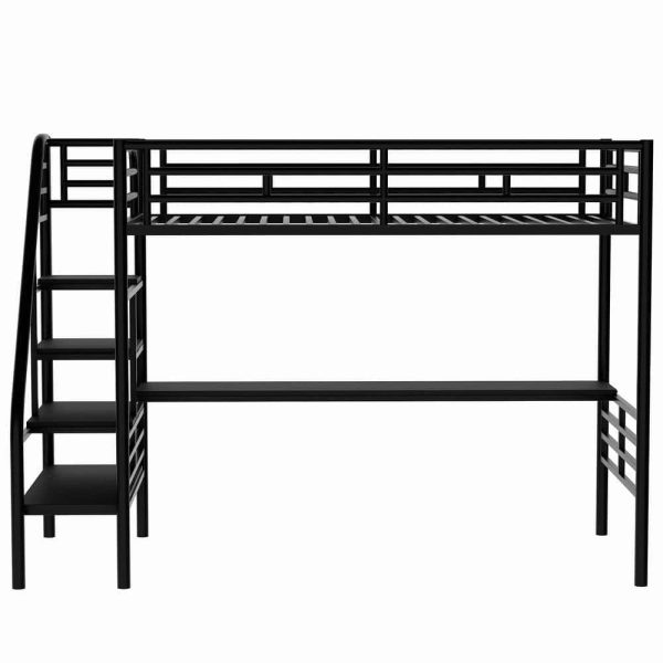 Bright Designs  Black Twin Size Metal Loft Bed with Desk and Stairs - Image 8