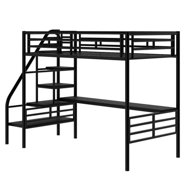 Bright Designs  Black Twin Size Metal Loft Bed with Desk and Stairs - Image 6