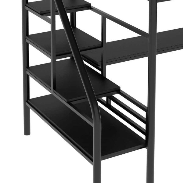 Bright Designs  Black Twin Size Metal Loft Bed with Desk and Stairs - Image 4