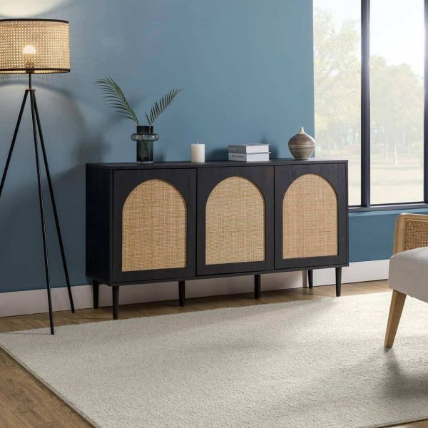 JAYDEN CREATION Mercury 56 in. Wide Black Sideboard with 3-Doors - Image 8
