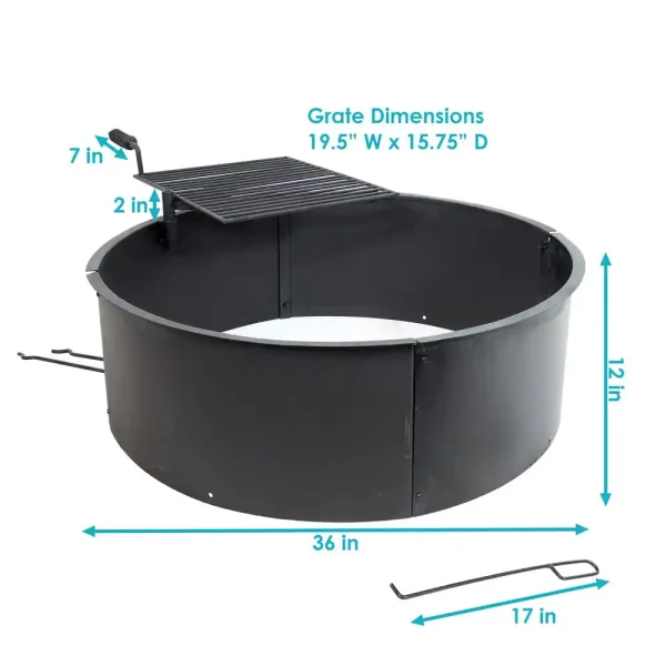 Decor KF-SCFR36 36 in. Round Steel Wood Burning Fire Pit Kit with Rotating Cooking Grate - Image 4