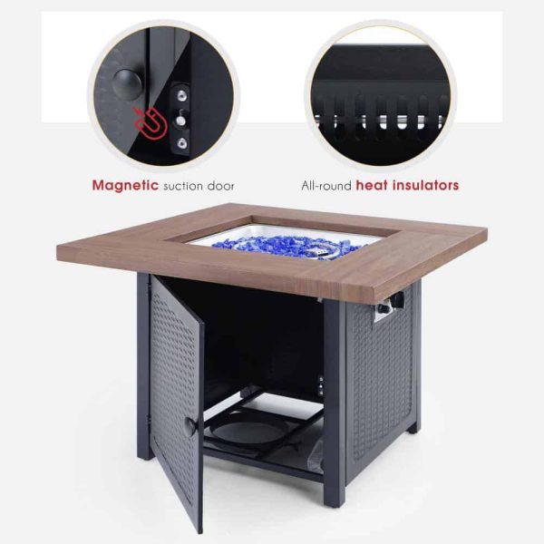 PHI VILLA THD-E02GS002 33.9 in. W x 25.2 in. H Square Wood-like Metal Steel Gas Fire Pit Table with Cover and 50000 BTU Burner - Image 5