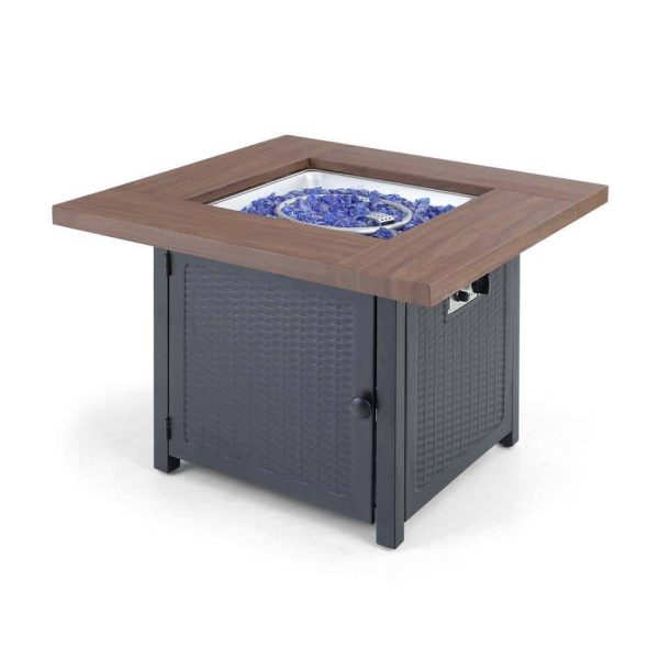 PHI VILLA THD-E02GS002 33.9 in. W x 25.2 in. H Square Wood-like Metal Steel Gas Fire Pit Table with Cover and 50000 BTU Burner - Image 9