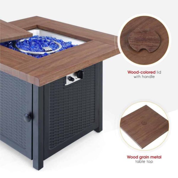 PHI VILLA THD-E02GS002 33.9 in. W x 25.2 in. H Square Wood-like Metal Steel Gas Fire Pit Table with Cover and 50000 BTU Burner - Image 3