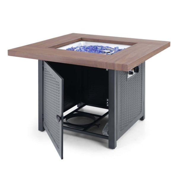 PHI VILLA THD-E02GS002 33.9 in. W x 25.2 in. H Square Wood-like Metal Steel Gas Fire Pit Table with Cover and 50000 BTU Burner - Image 10