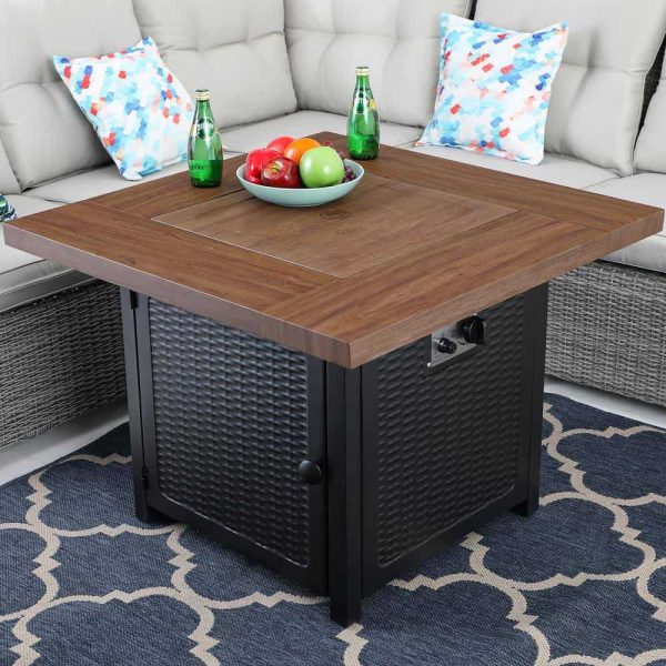 PHI VILLA THD-E02GS002 33.9 in. W x 25.2 in. H Square Wood-like Metal Steel Gas Fire Pit Table with Cover and 50000 BTU Burner - Image 8
