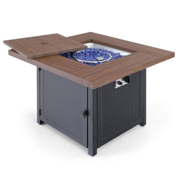 PHI VILLA THD-E02GS002 33.9 in. W x 25.2 in. H Square Wood-like Metal Steel Gas Fire Pit Table with Cover and 50000 BTU Burner - Image 7